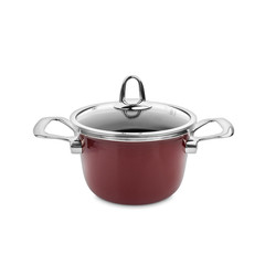 Эмалированная кастрюля со стеклянной крышкой, бордо, 1.9 л, 16x11 см, Copper Core Cookware, KOCHSTAR