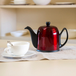 Заварочный чайник фарфоровый 900 мл с ситечком и колпаком из нержавеющей стали в стиле френч от французского бренда Guy Degrenne из коллекции Salam, красный/черный, 238935