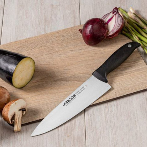 Поварской нож «Шеф»  20 см, из прокатной высокоуглеродистой нержавеющей стали, пластиковая рукоять, черный, 145800, Menorca, Arcos