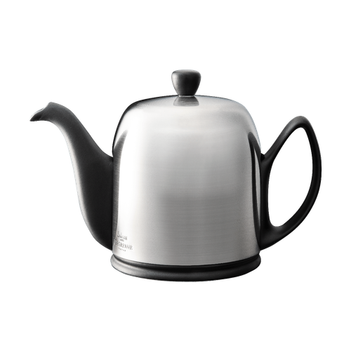 Чайник заварочный фарфоровый 900 мл, с ситечком, колпаком из нержавеющей стали, черный, 211993, Salam, Guy Degrenne