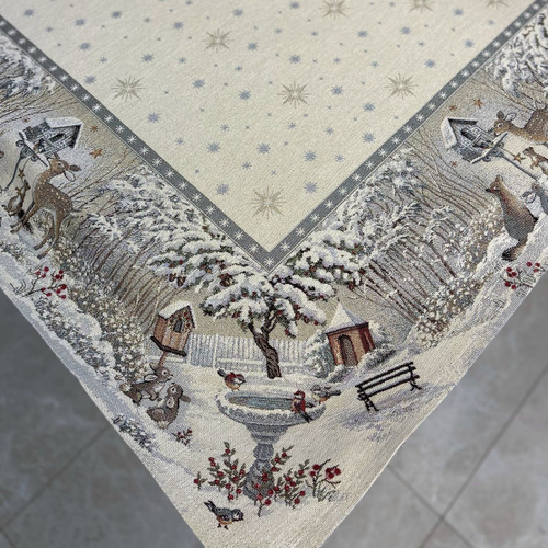 Мини-скатерть 100x100 см, коллекция "Лесные друзья у кормушки", Le Gobelin