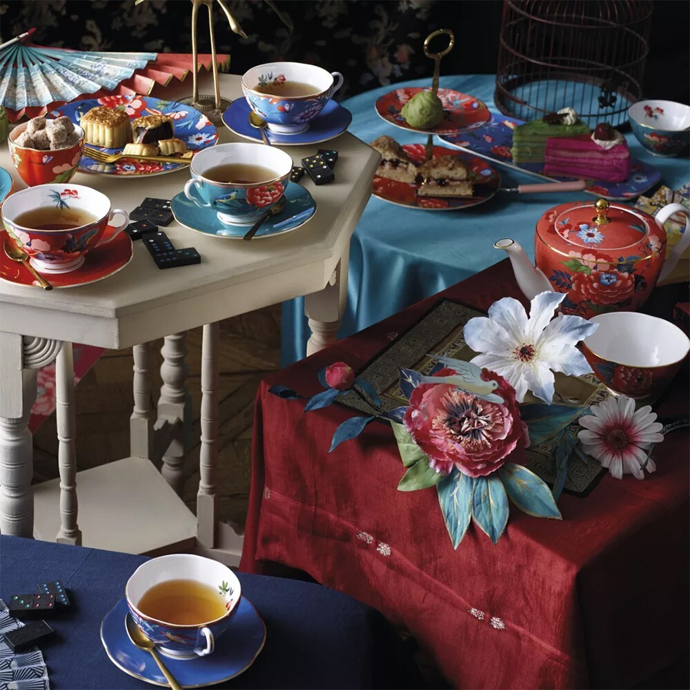 Чашка чайная с блюдцем Wedgwood Пионы 320 мл, фарфор, синяя