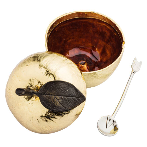 Сахарница с ложкой Michael Aram Золотое яблоко 11 см, сталь нержавеющая, золотистая