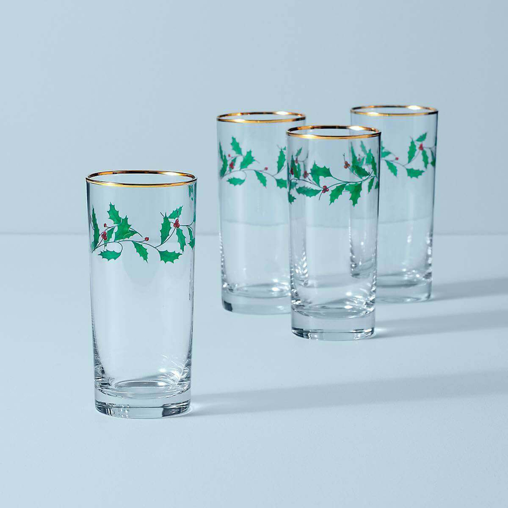 Набор бокалов для воды 4 шт, 350 мл, "Новогодние праздники", стекло, прозрачный/зеленый, LEN849605, Holiday, Lenox в интернет-магазине качественной посуды Этикет