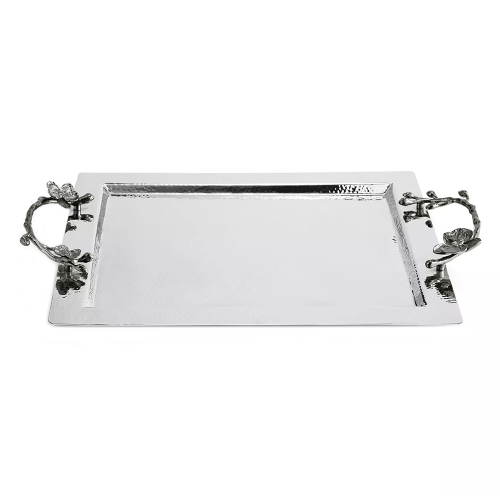 Поднос прямоугольный с ручками Michael Aram Чрная орхидея 46x31 см, серебристый
