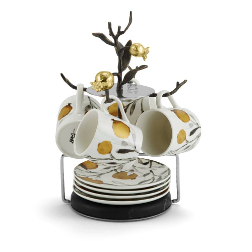 Набор кружек с блюдцами на подставке Michael Aram Гранат 9 предметов h 24 см, фарфор