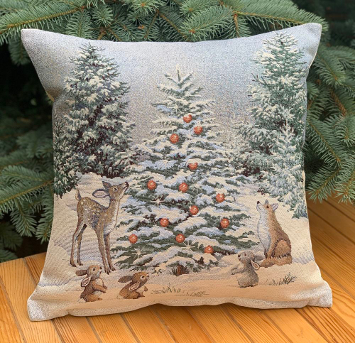 Наволочка 44x44 см, коллекция "Лесные друзья у елки", Le Gobelin