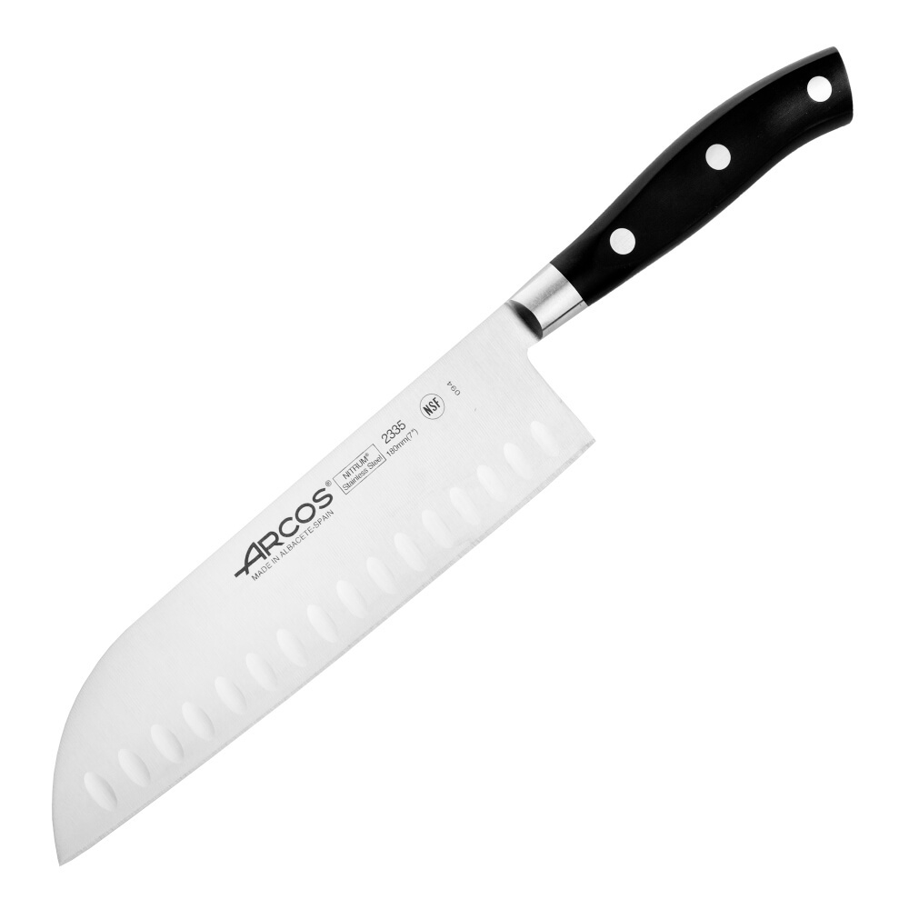 Нож поварской сантоку 18 см, из кованой высокоуглеродистой нержавеющей стали, черный, 2335, Riviera, Arcos