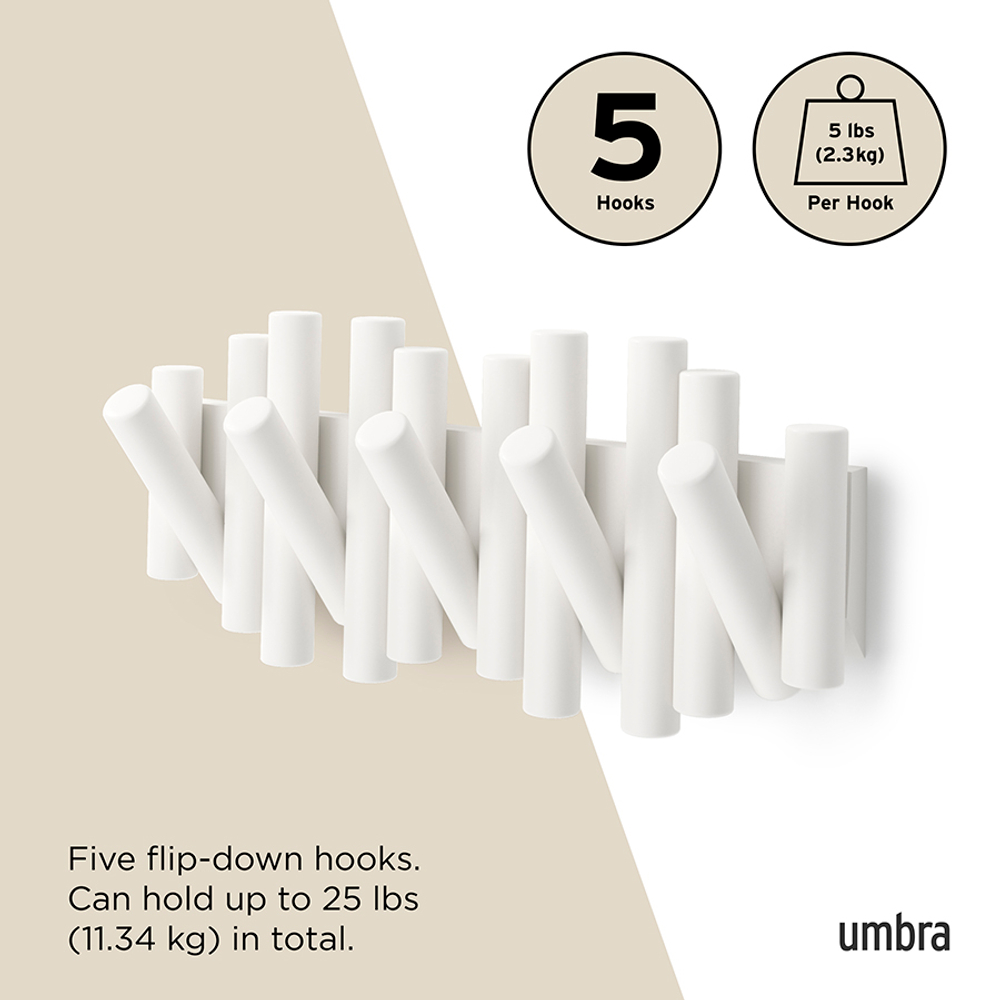 Вешалка настенная Picket, 5 крючков, белая, Umbra