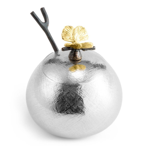 Сахарница с ложкой Michael Aram Бабочки гинкго 9 см, сталь нержавеющая, серебристая