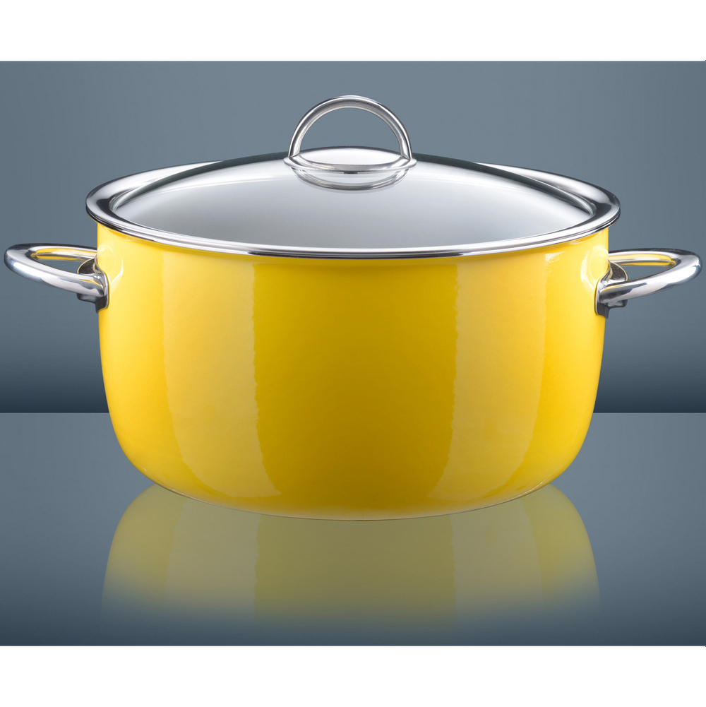 Этикет: Кастрюля эмалированная стальная со стеклянной крышкой, желтый, 6.1 л, 26x14.5 см, NEO Yellow, KOCHSTAR - описание, цена, отзыв в каталоге посуды