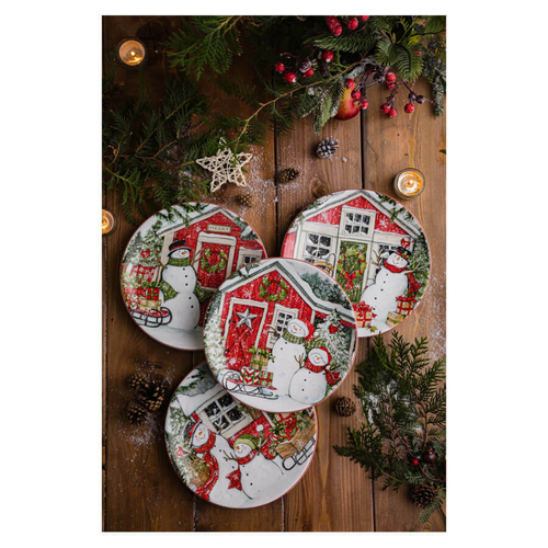 Тарелка десертная Снеговик с подарками 23 см Certified Int. Дом снеговика