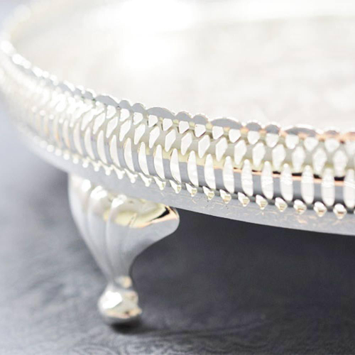 Поднос круглый с ручками на ножках 35 см Queen Anne серебряный QA-0/6392/L