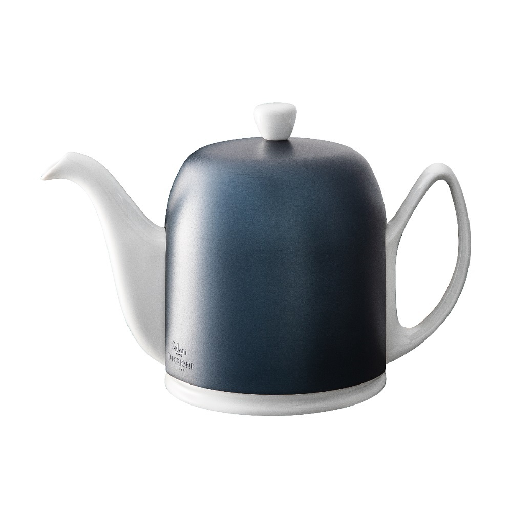 Чайник заварочный фарфоровый 900 мл, с алюминиевым колпаком, синий/белый, 225359, Salam, Guy Degrenne