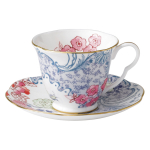 Чашка чайная с блюдцем Wedgwood Бабочки и цветы 185 мл, фарфор, голубой