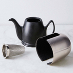 Чайник заварочный фарфоровый 1.5 л, с ситечком, колпаком из нержавеющей стали, черный, 211994, Salam, Guy Degrenne