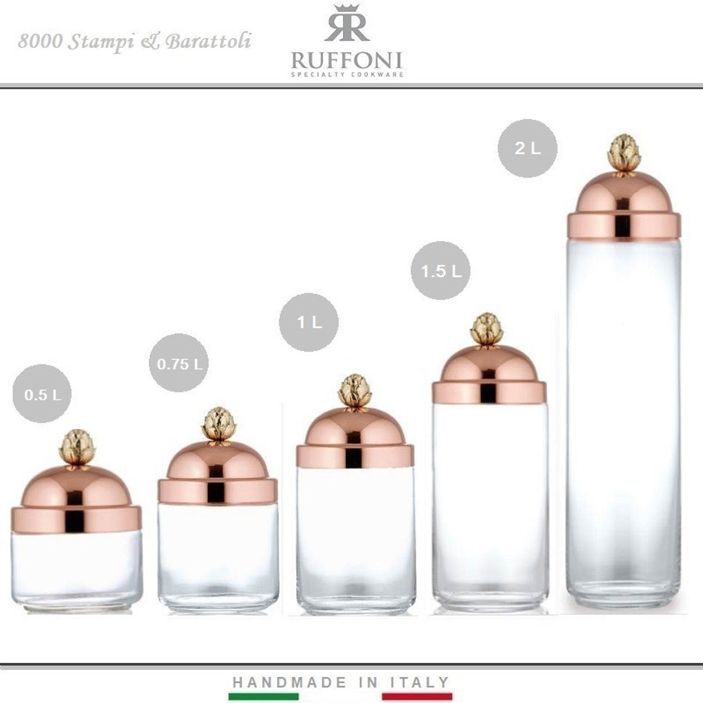Этикет:Стеклянная банка для сыпучих продуктов 8013 Ruffoni, 10 см, 1.5 л, 8000 Stampi & Barattoli, RUFFONI