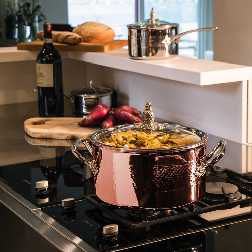 Медная кастрюля с внутренним нержавеющим слоем и стеклянной крышкой VCA2012X Ruffoni, 20x12,5 см, 4 л, Omegna Cupra, RUFFONI