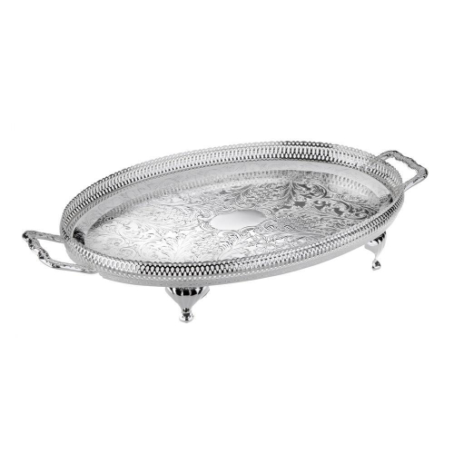 Поднос овальный с ручками на ножках 47х25,5 см Queen Anne серебряный