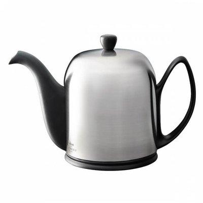 Чайник заварочный фарфоровый 1.5 л, с ситечком, колпаком из нержавеющей стали, черный, 211994, Salam, Guy Degrenne