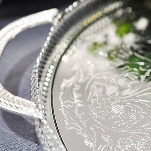 Поднос круглый 28 см высокий борт Queen Anne серебряный