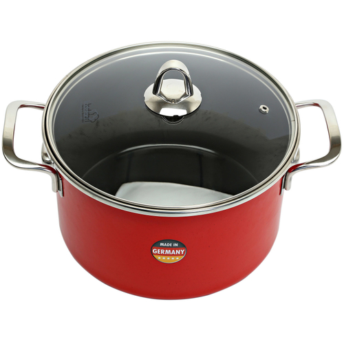 Стальная кастрюля эмалированная со стеклянной крышкой, красный, 6.1 л, 24x14,5 см, Metallica SOLID, KOCHSTAR