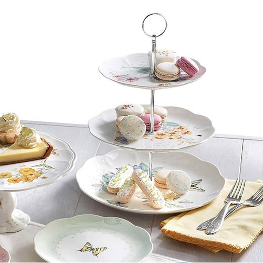 Блюдо трехъярусное 34 см, фарфор, LEN825847, Бабочки на лугу, Lenox