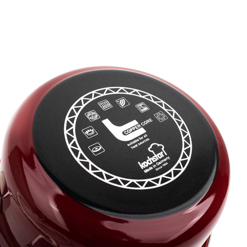 Стальная эмалированная кастрюля низкая со стеклянной крышкой, бордо, 1.4 л, 16 см, Copper Core Cookware, KOCHSTAR