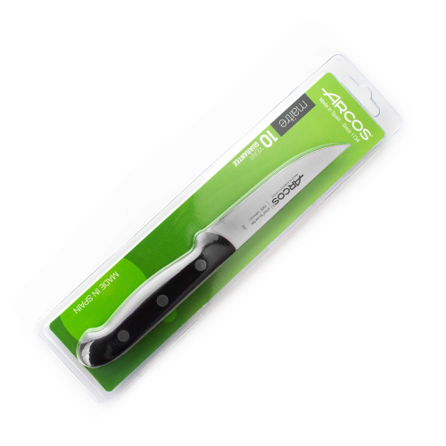 Нож для овощей 10,5 см, из прокатной высокоуглеродистой нержавеющей стали, пластиковая рукоять, черный, 1505, Maitre, Arcos