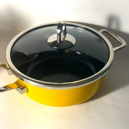 Кастрюля эмалированная стальная низкая со стеклянной крышкой, цвет: желтый, 2 л, 18x8.9 см, NEO Yellow, KOCHSTAR