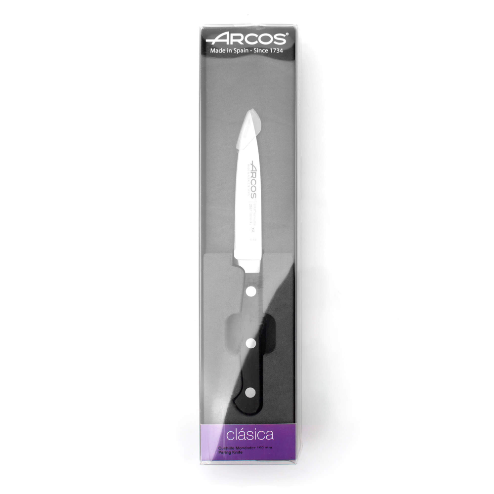 Нож для чистки овощей и фруктов 10 см, из кованой высокоуглеродистой нержавеющей стали, черный, 2557, Clasica, Arcos
