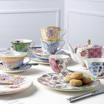 Чашка чайная с блюдцем Wedgwood Бабочки и цветы Пионы 185 мл, фарфор, желтый/голубой