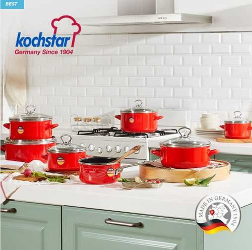 Кастрюля эмалированная стальная со стеклянной крышкой, оранжевый, 1.9 л, 18x10.7 см, NEO Orange, KOCHSTAR