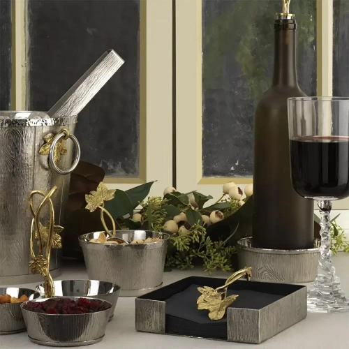 Салфетница Michael Aram Плющ и дуб 13 см, сталь нержавеющая, серебристо-золотистая