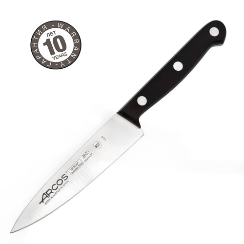 Поварской нож «Шеф» 12 см, из кованой нержавеющей стали, черный, Universal, Arcos