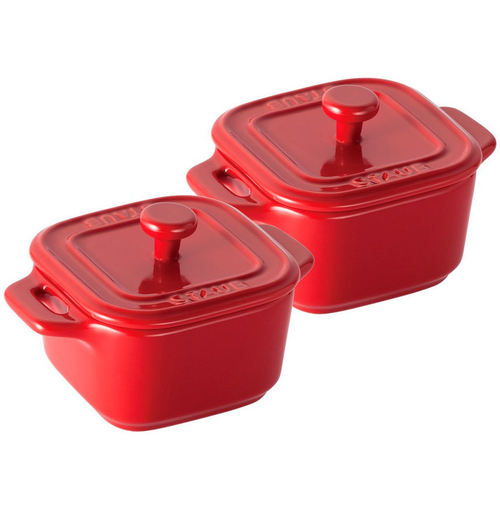 Мини-кокот керамический, квадратный, 8 см, 2 шт, вишневый, Staub