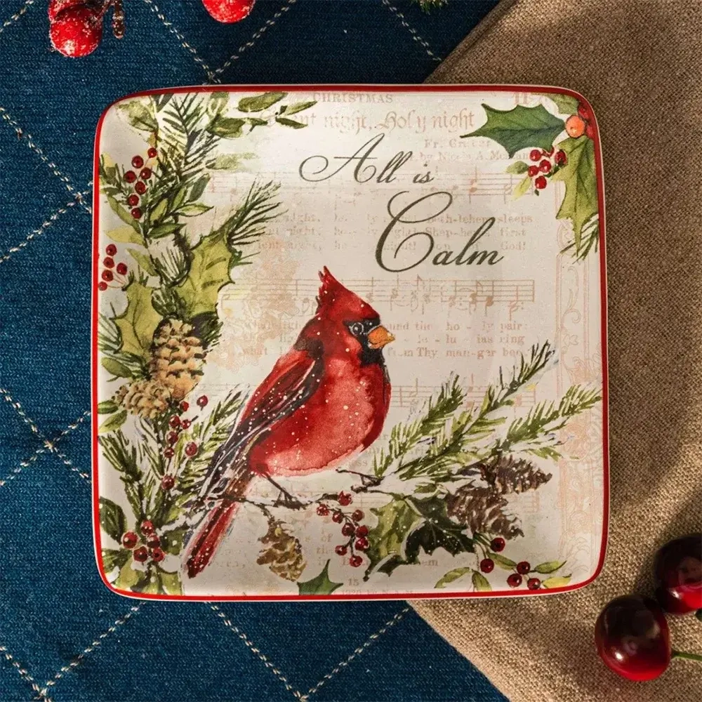 Тарелка пирожковая квадратная 15х15 см Certified Int. Тихая ночь, Птичка