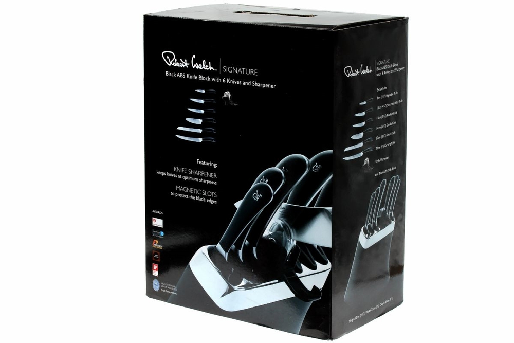 Набор 6 ножей и точилка в подставке, Signature Knife, Robert Welch