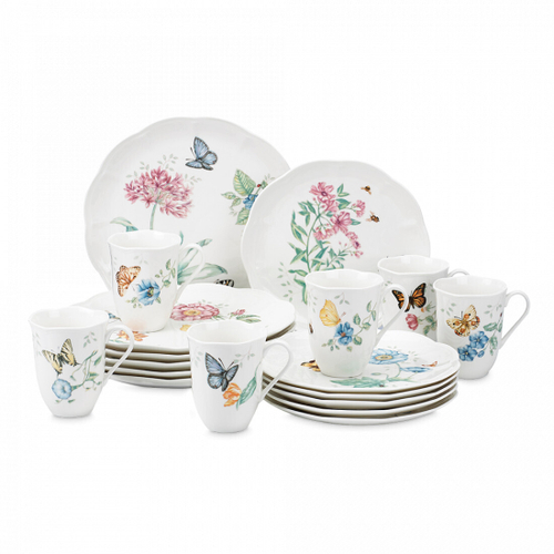 Набор посуды столовой на 6 персон, 18 предметов, фарфор, Бабочки на лугу, Lenox
