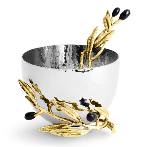 Чаша для орехов с ложкой Michael Aram Оливковая ветвь 10 см, сталь нержавеющая