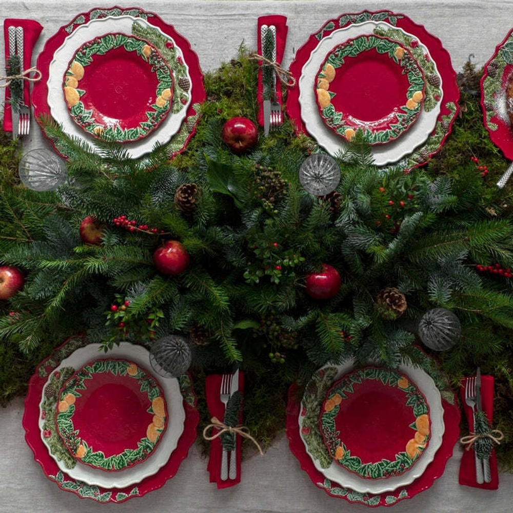 Блюдо новогоднее круглое 35,5 см, керамика, Рождественская гирлянда, Bordallo Pinheiro