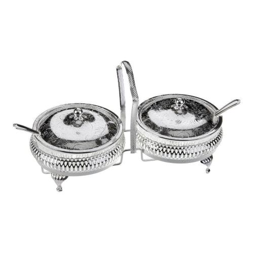 Набор вазочек для варенья с крышками и ложками 2 шт 27,5х12 см Queen Anne серебряный