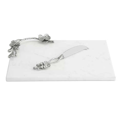 Доска для сыра с ножом Michael Aram Белая орхидея 32х21 см, мрамор, сталь, никелирование