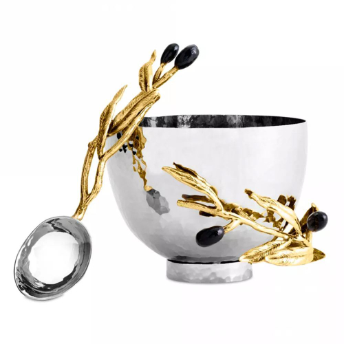 Чаша для орехов с ложкой Michael Aram Оливковая ветвь 10 см, сталь нержавеющая
