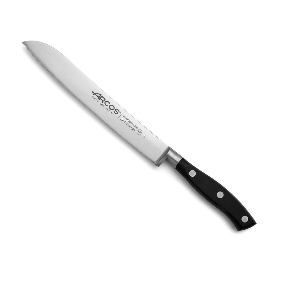 Нож для хлеба 20 см, из кованой высокоуглеродистой нержавеющей стали, черный, 2313, Riviera, Arcos