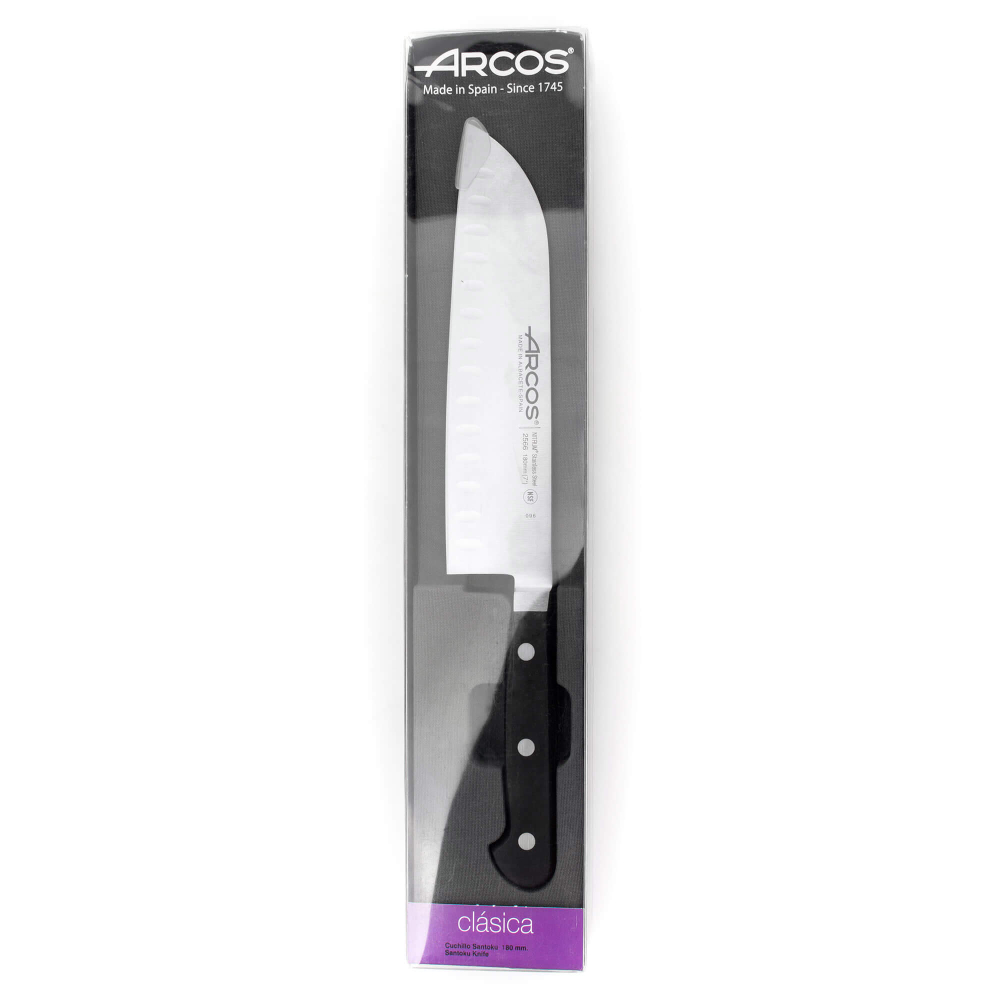Нож поварской сантоку 18 см, из кованой высокоуглеродистой нержавеющей стали, черный, 2566, Clasica, Arcos