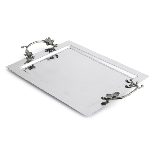 Поднос прямоугольный с ручками Michael Aram Чрная орхидея 46x31 см, серебристый