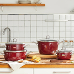 Онлайн-магазин качественной посуды Этикет: Кастрюля эмалированная стальная низкая со стеклянной крышкой, бордо, 2.8 л, 20 см, Copper Core Cookware, KOCHSTAR