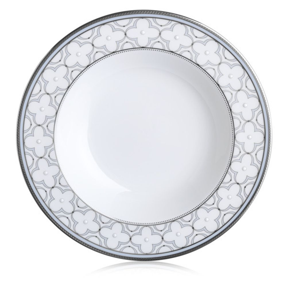 Тарелка суповая Noritake Трефолио, платиновый кант 24,7 см, фарфор костяной