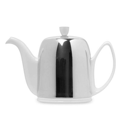 Чайник заварочный фарфоровый 900 мл, с ситечком, колпаком из нержавеющей стали, белый, 211989, Salam, Guy Degrenne